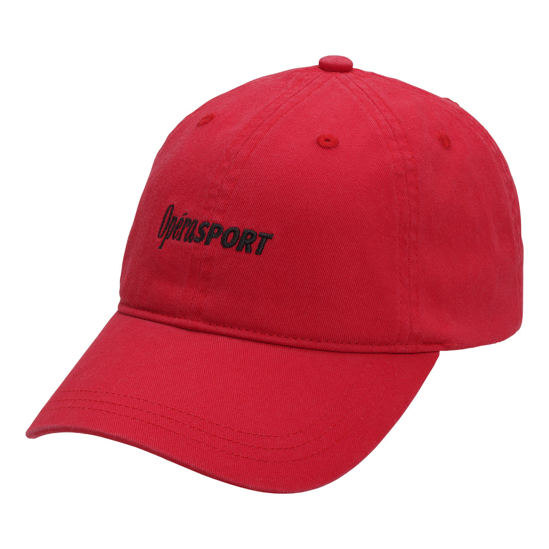 Elyna Cap Red, an organic cotton baseball hat with OpéraSPORT branding. Unisex design with an adjustable fit, perfect for casual and sporty looks.