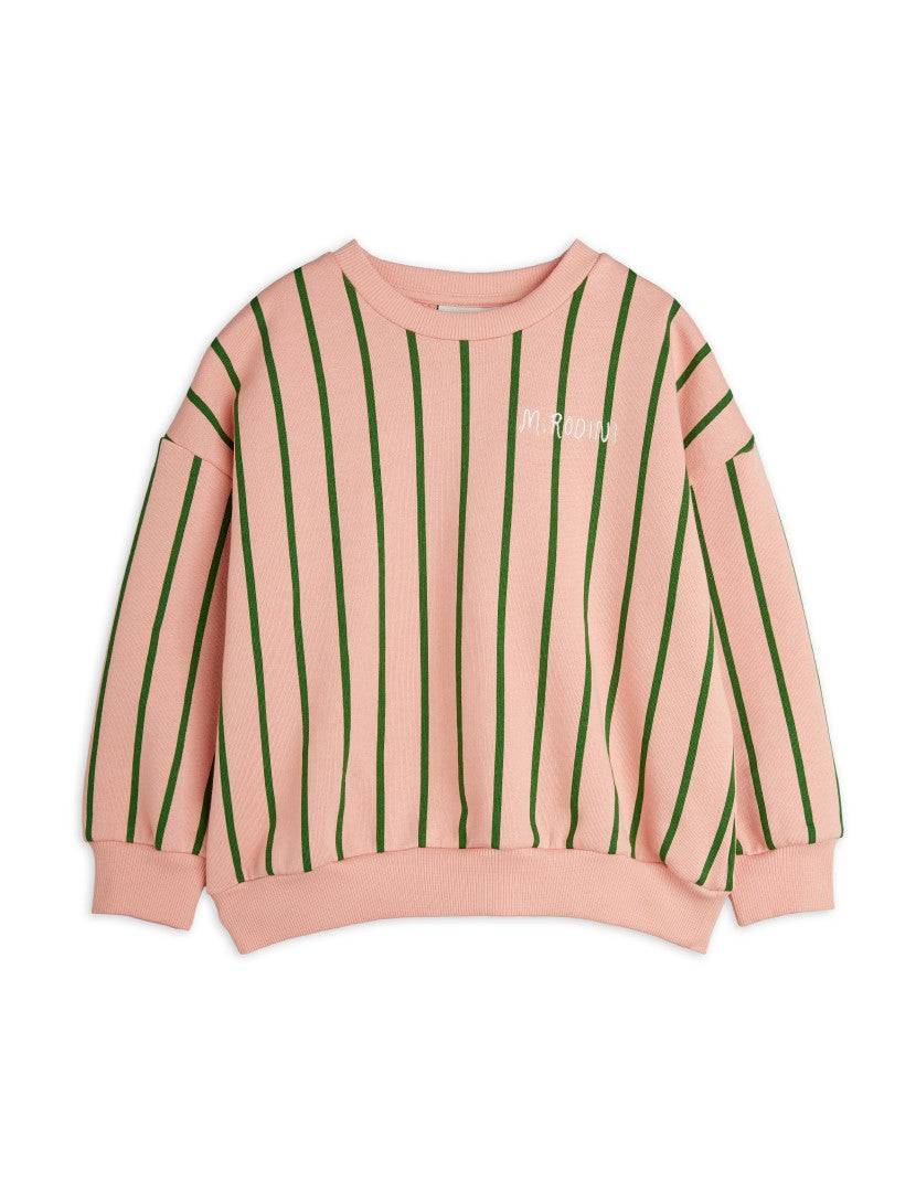 Vertical Stripe AOP Sweatshirt für Kinder in Rosa mit grünen Streifen und M. Rodini Logo, ideal für Frühling/Sommer-Kollektion SS25.