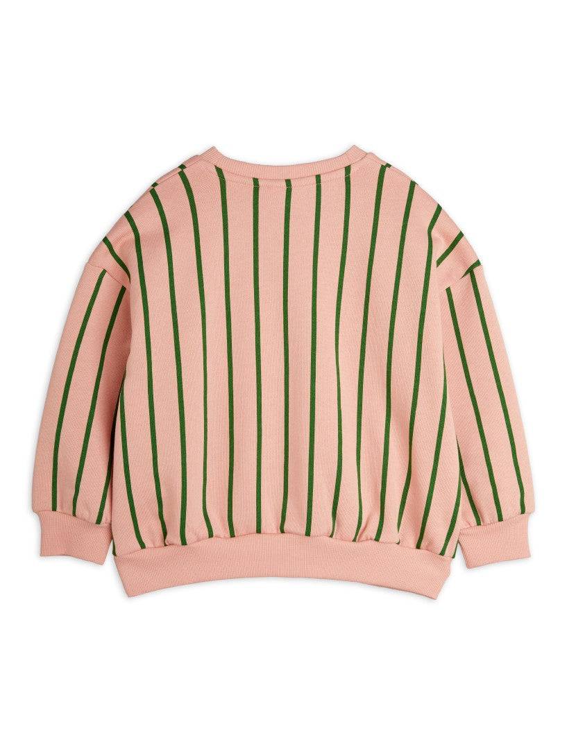 Rückansicht des Vertical Stripe AOP Sweatshirts mit durchgehenden grünen Streifen auf rosa Hintergrund, bequemer Schnitt für Jungen und Mädchen.