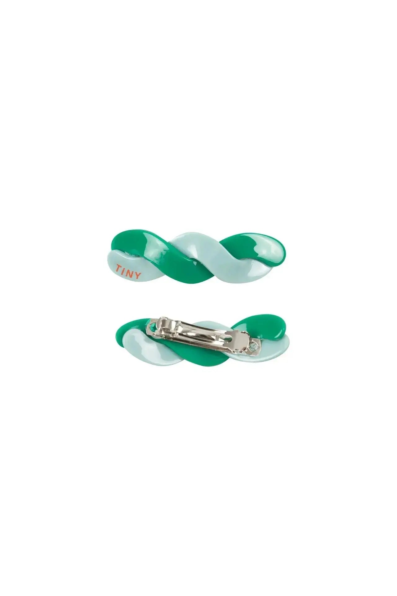 TINY Big Hair Clip in Grün-Mint mit gedrehtem Design und Metallverschluss, stylisches Accessoire für Damen und Mädchen aus der SS25 Kollektion.