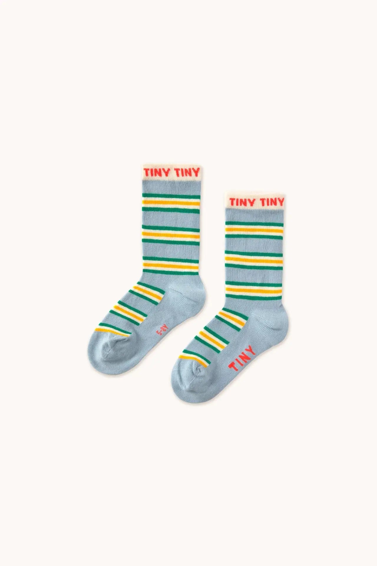 Multicolor stripes medium Socks Warm Grey mit bunten Streifen in Gelb, Grün und Weiß, ideal für Kinder im Alter von 2-16 Jahren. Bequeme Socken aus der Apparel & Accessories Kategorie von Tinycottons.