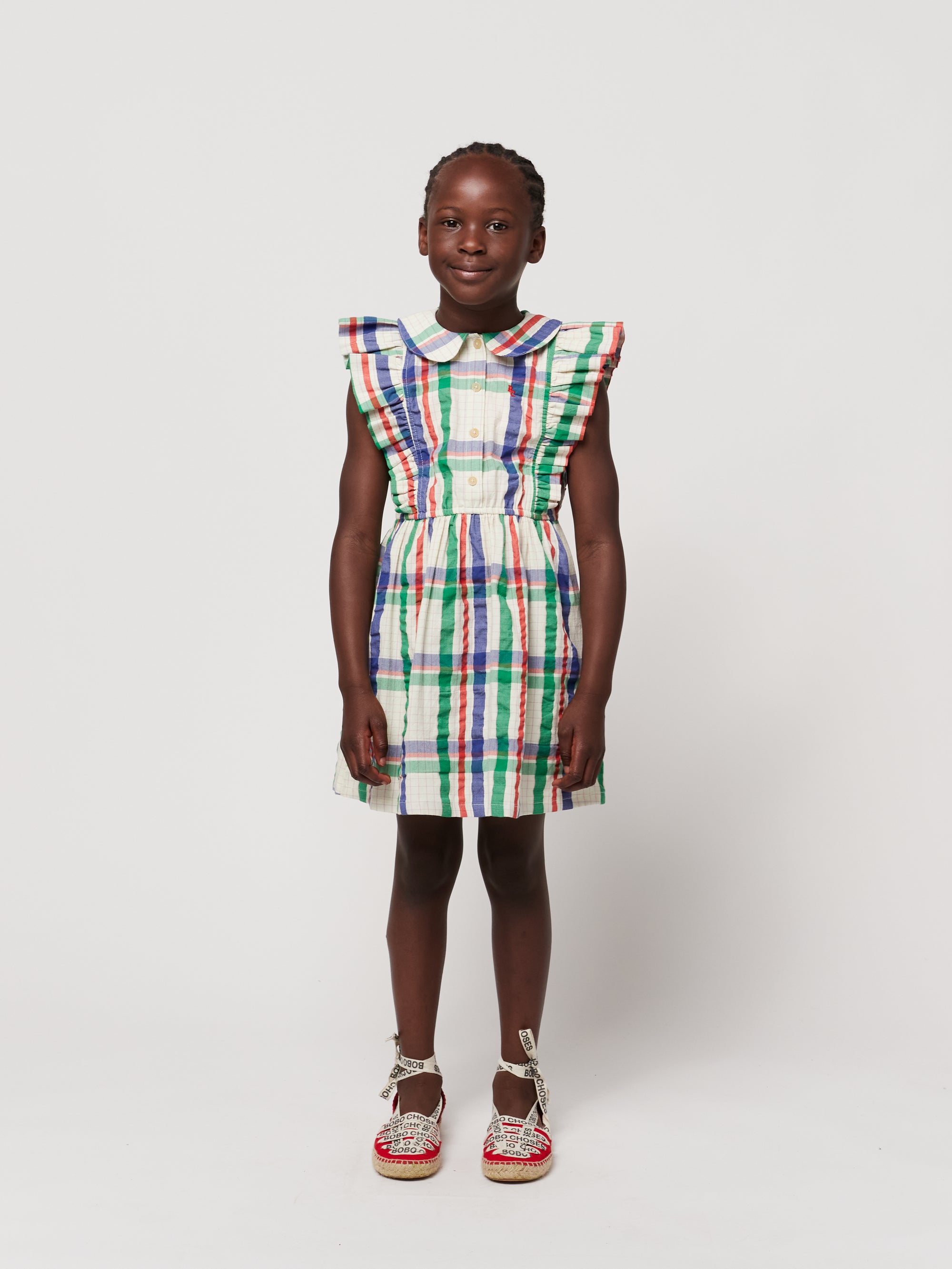 Madras Checks Ruffle Woven Dress