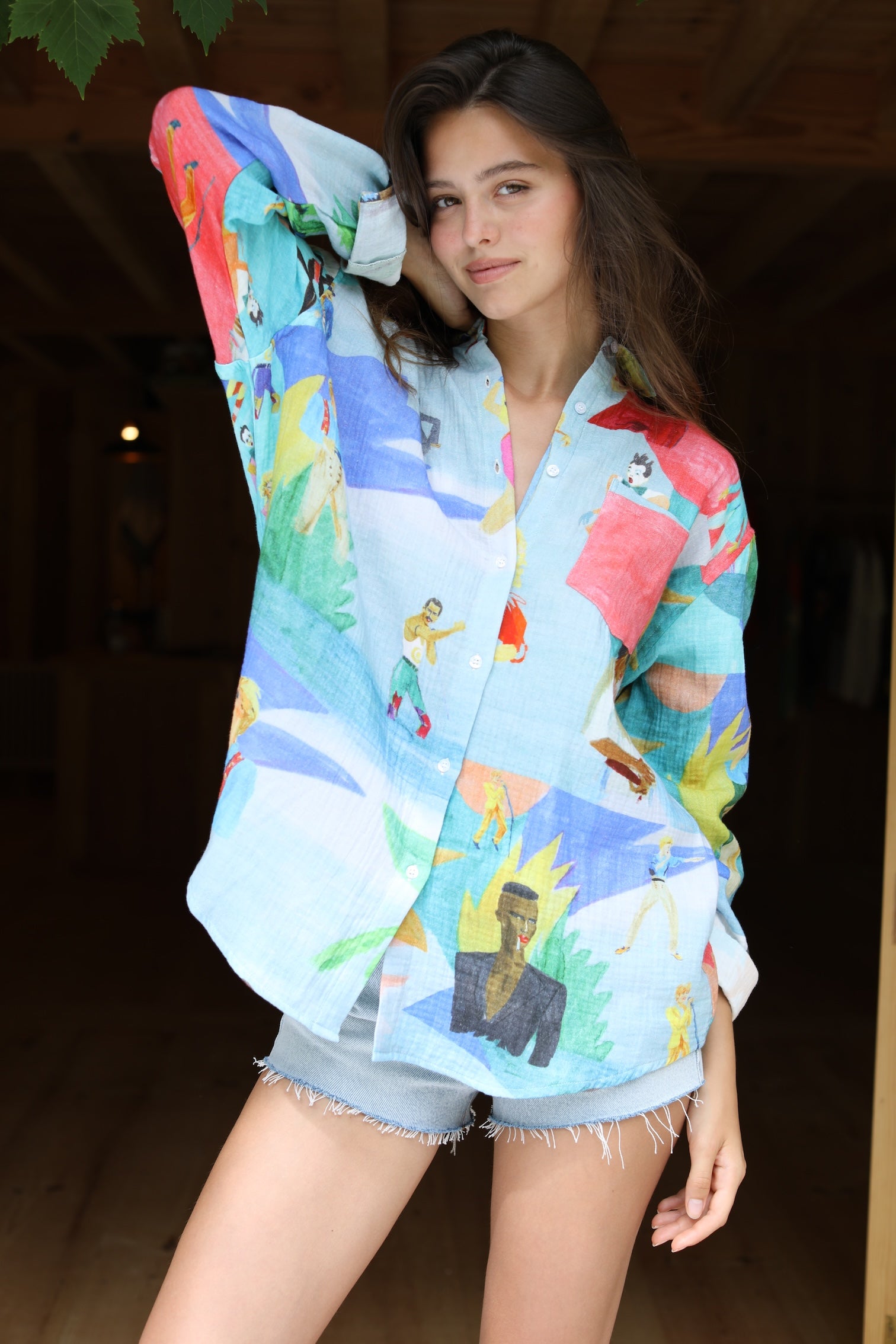 Baumwollgazehemd in den Farben der 80er Jahre