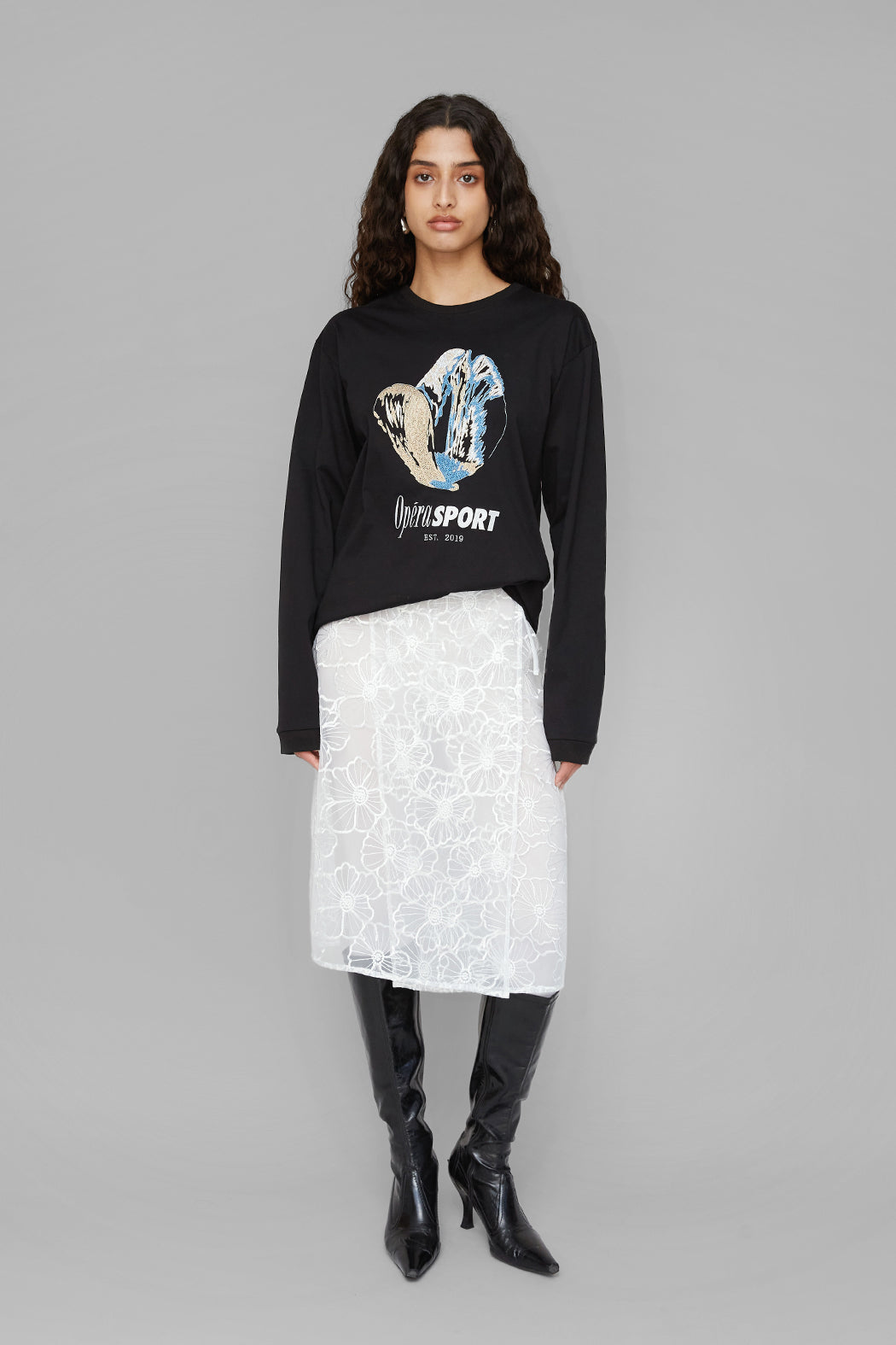 Alba Long Skirt in Black Floral Lace