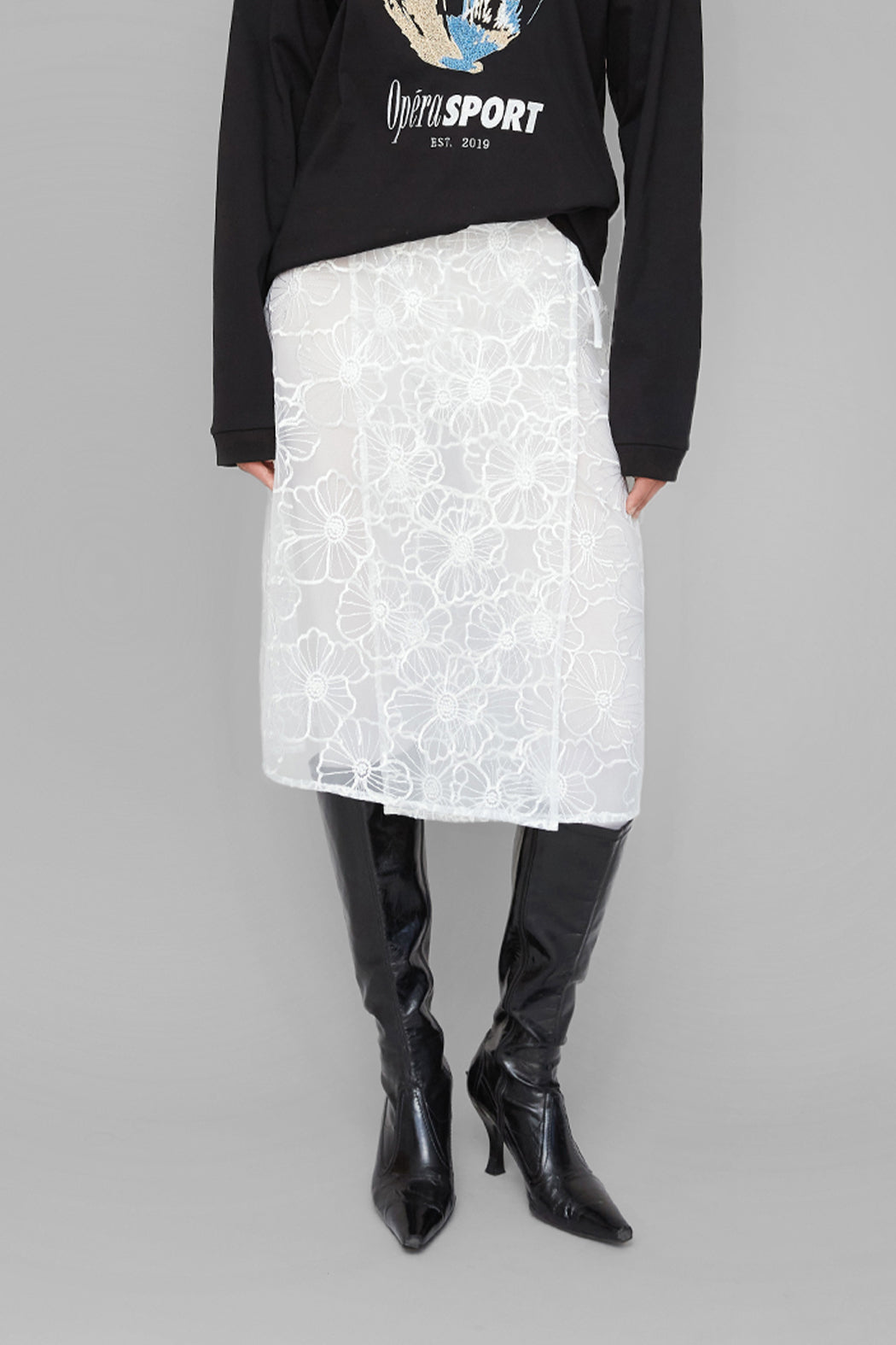 Alba Long Skirt in Black Floral Lace