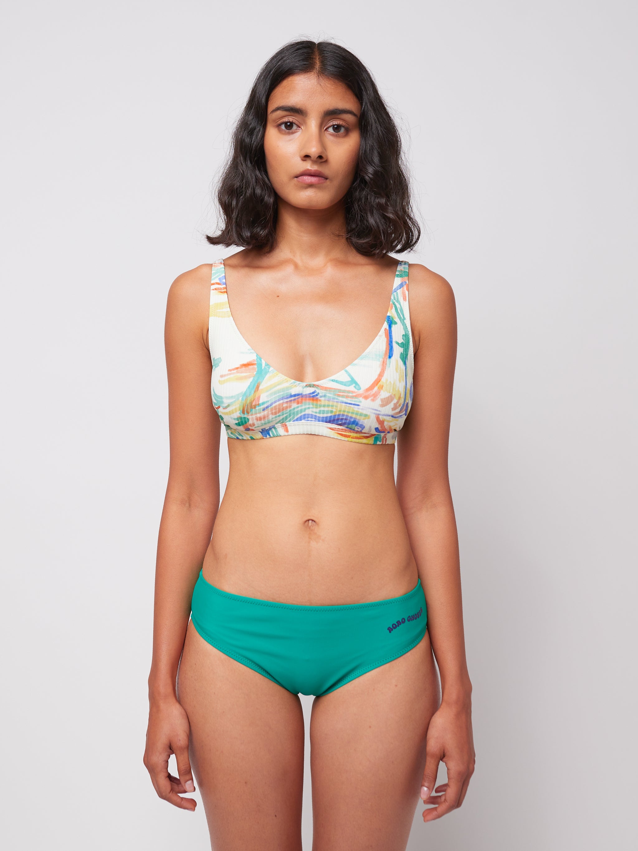 Spring Landscape Print Rib Top Bikini