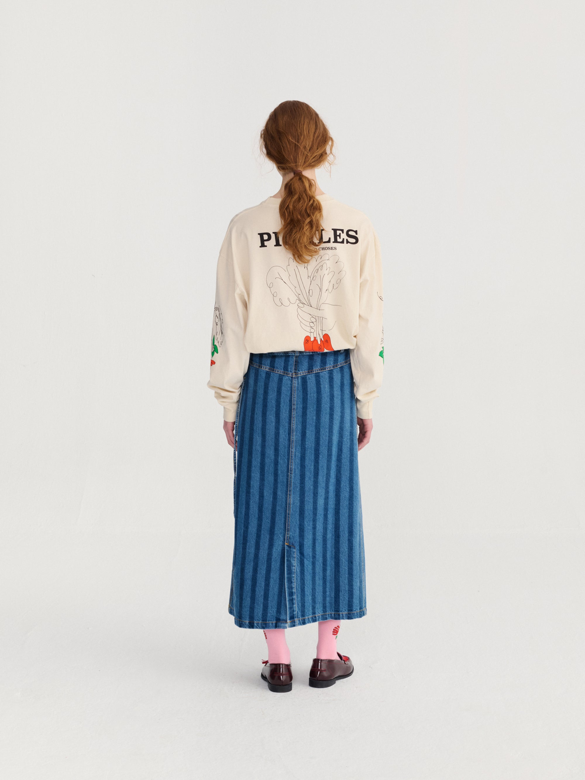 Striped Denim Wrap Skirt