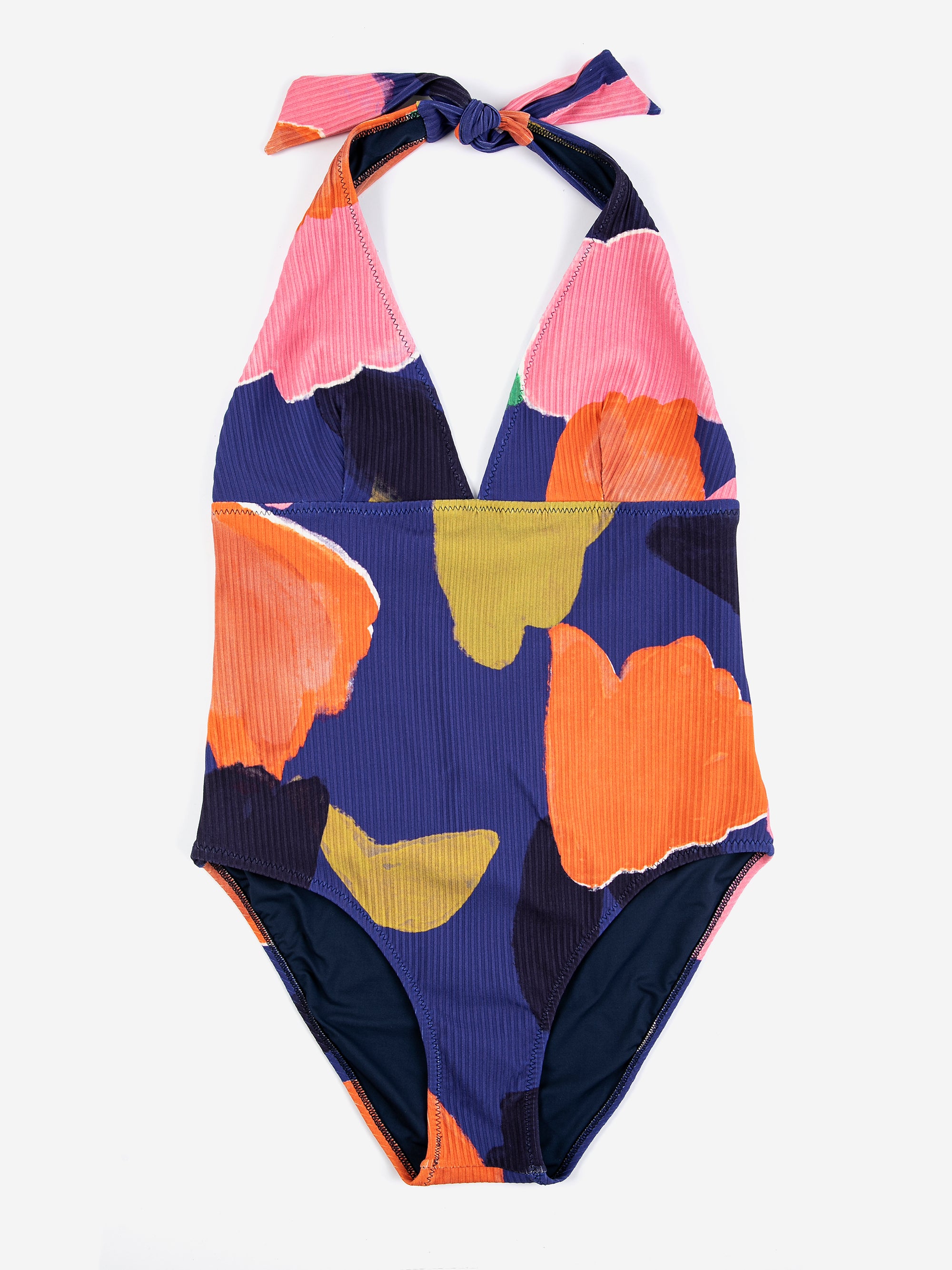Blooming Color Pattern V Neck Swimsuit