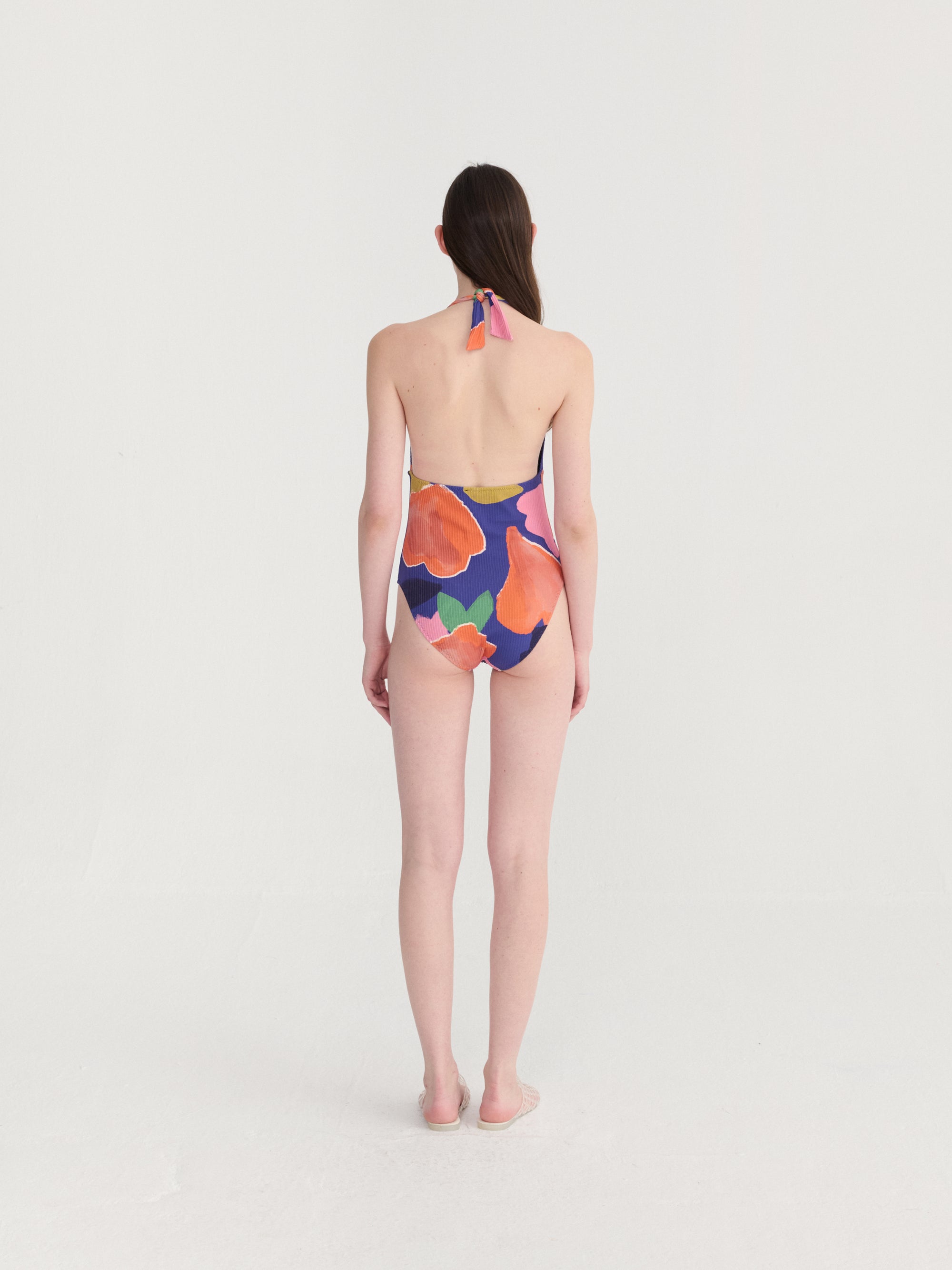 Blooming Color Pattern V Neck Swimsuit