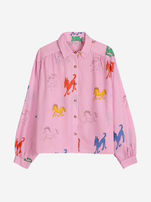 Wonder Horse Print Gathered Shirt