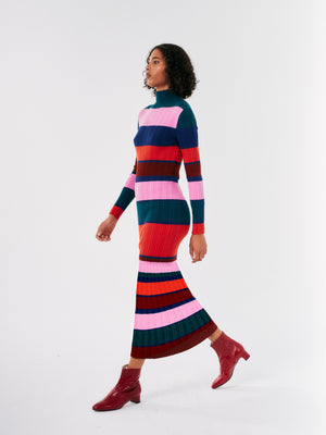 Multicolor gestreiftes Strickkleid