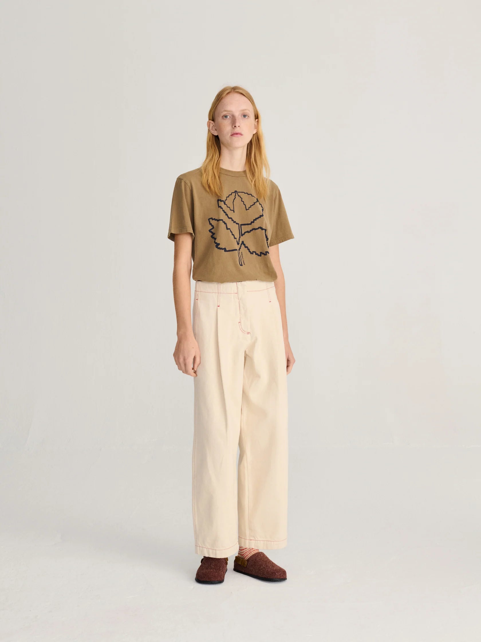 Ecru Twill Pleated Pants