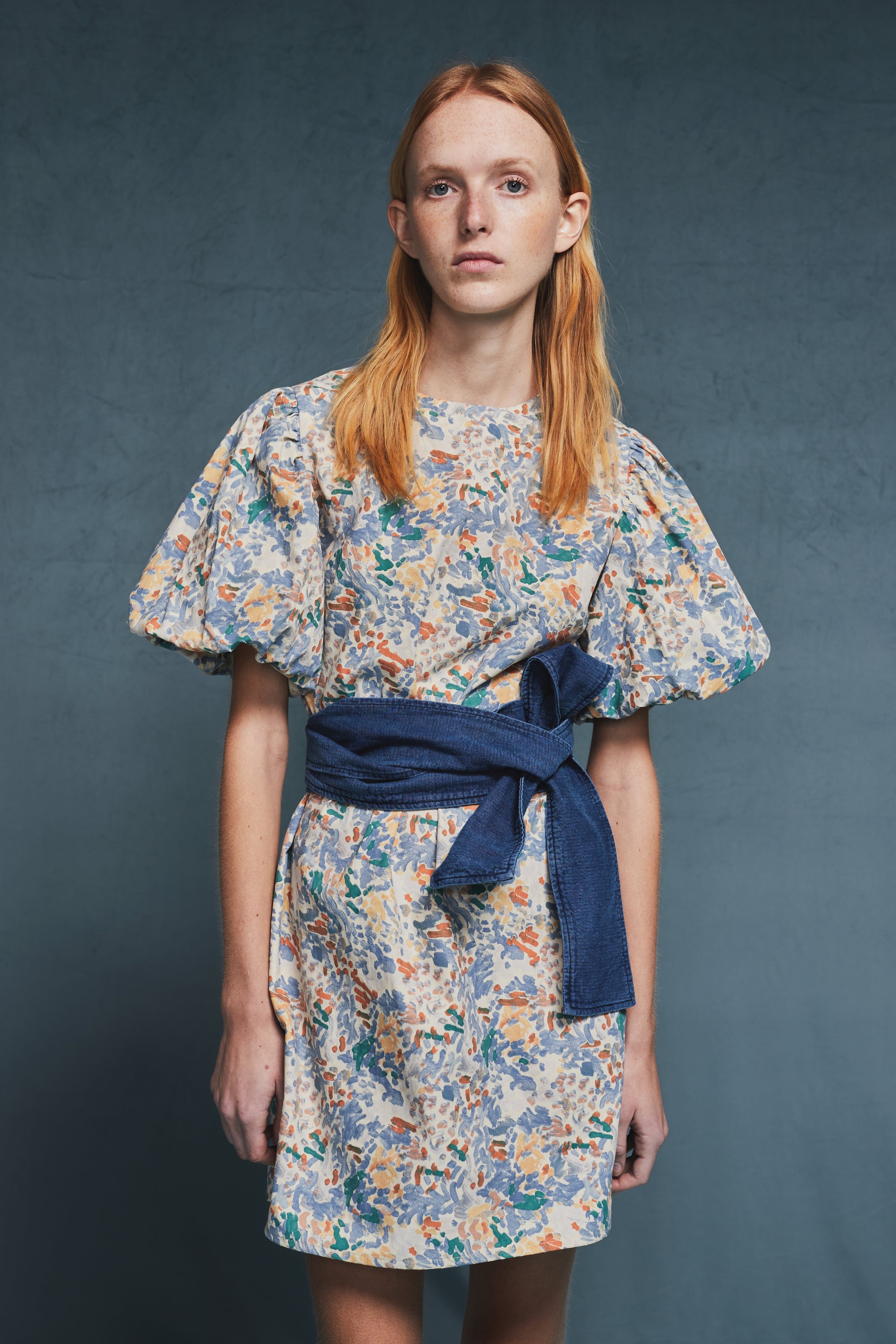 Yellow Puff Sleeve Dress with Pear Pattern
