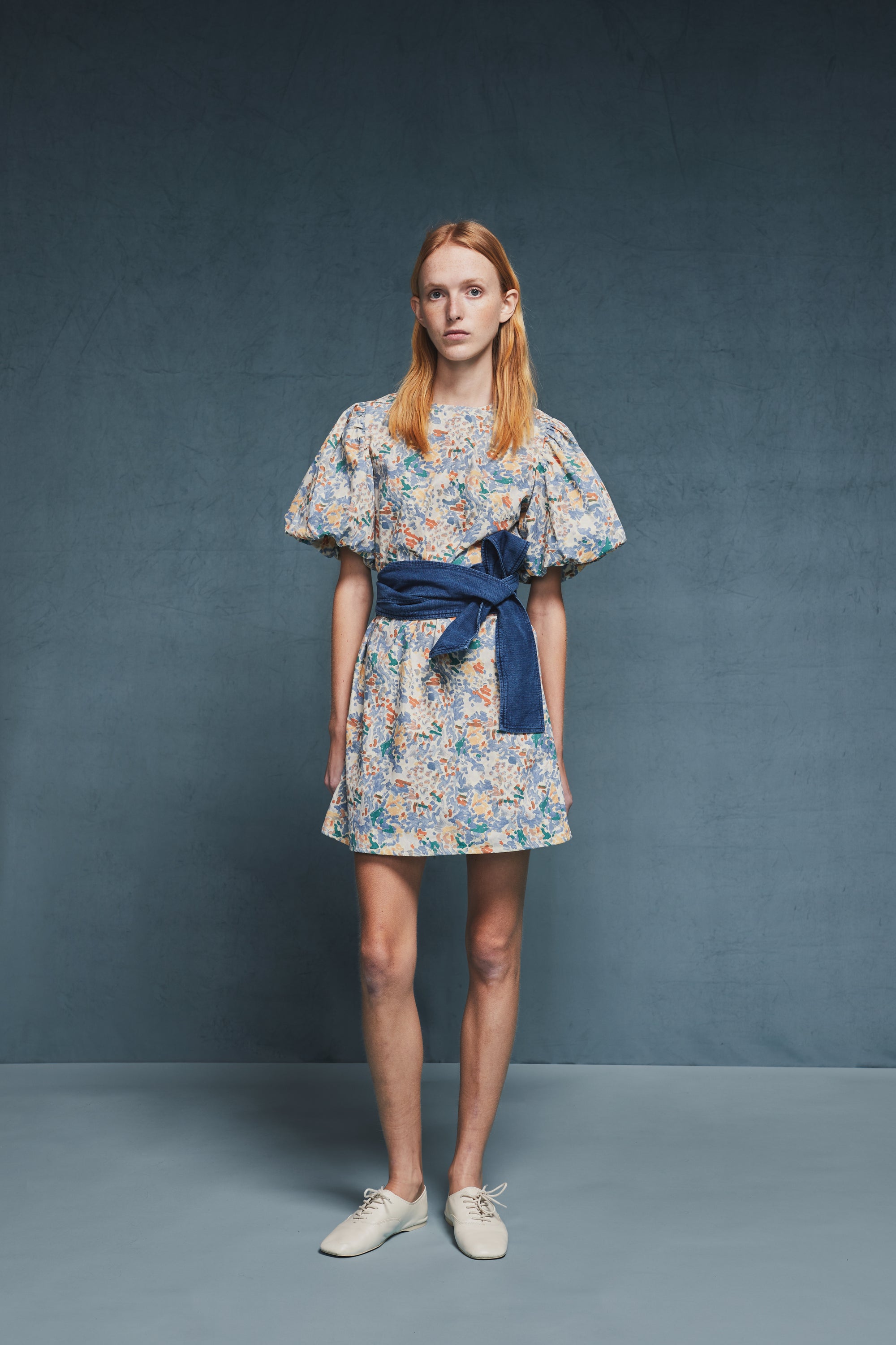 Yellow Puff Sleeve Dress with Pear Pattern