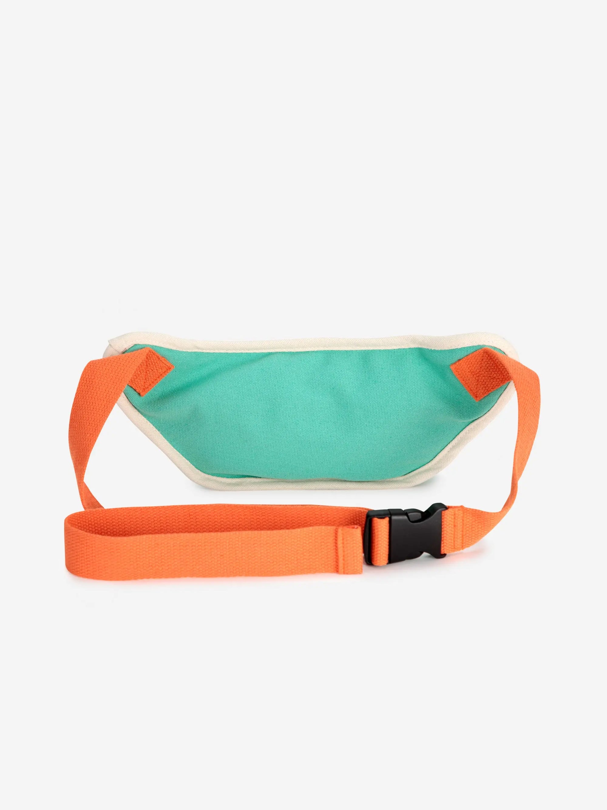 Back view of Bobo Choses multicolor belt pouch, showcasing the adjustable orange strap and durable cotton fabric. A stylish and functional accessory.