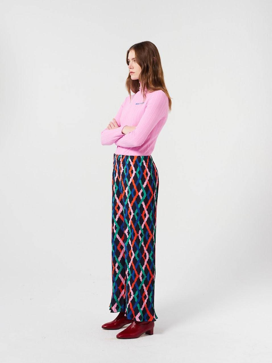 Fun Collection Multicolor Garland pleated flared pants