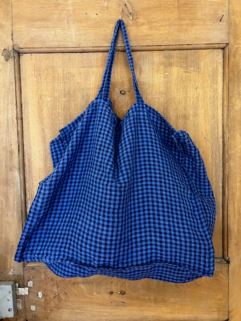 Linge Particulier Linen Bag Large Blue/Black Gingham