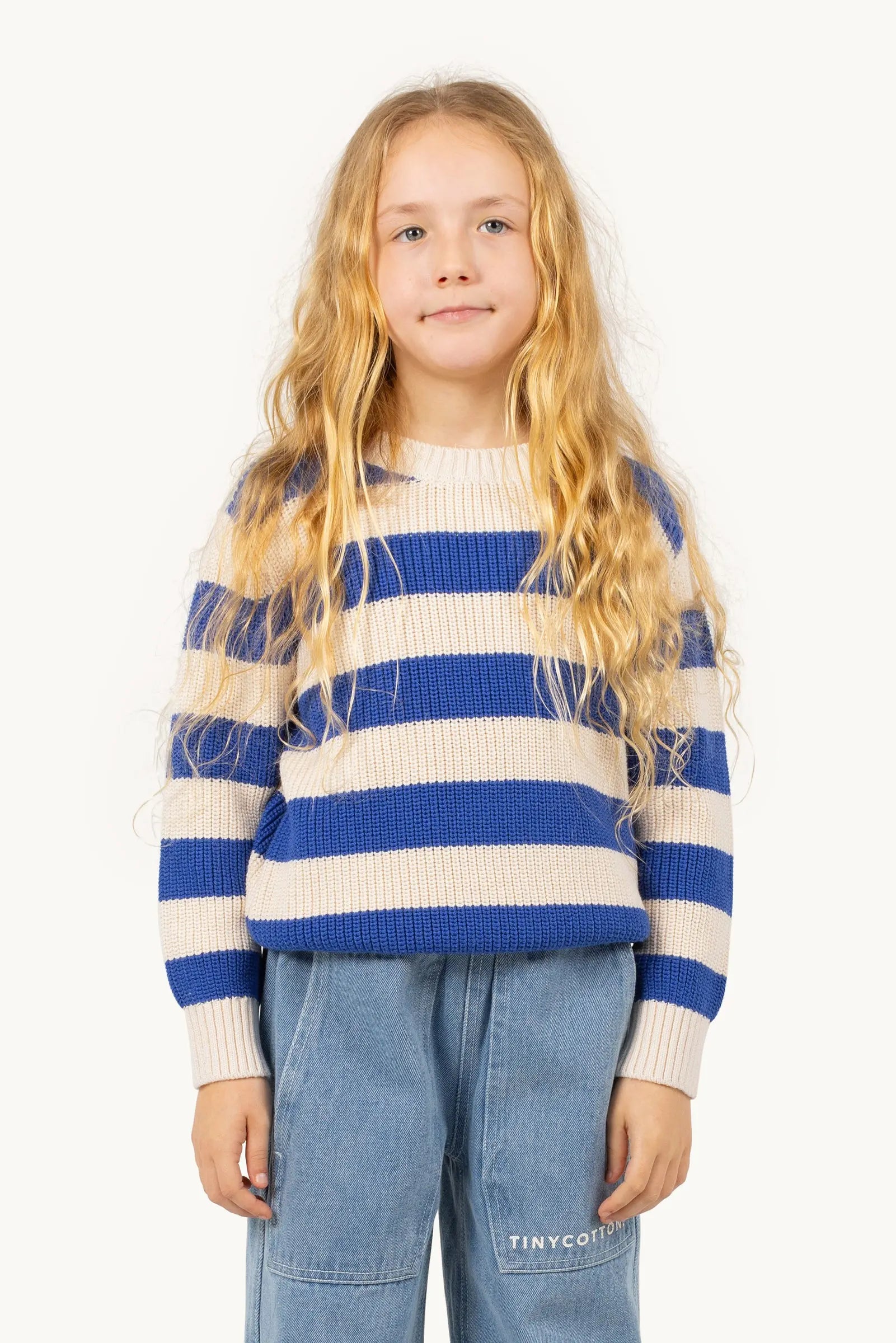 Stripes Knit Sweater light cream/ ultramarine