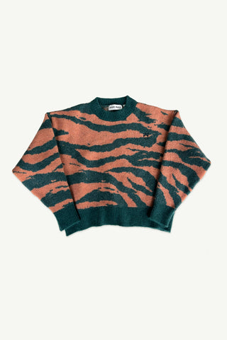 Jacquard Sweater Teal and Coral Animal Knit