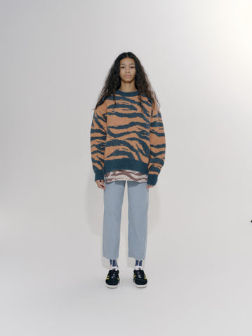 Jacquard Sweater Teal and Coral Animal Knit