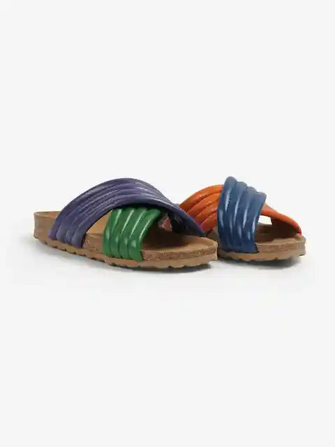 Color Block Cross Strap Crossover Sandals