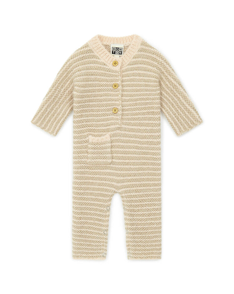 Striped Wool Baby Romper Beige Baby BonTon | Zirkuss 