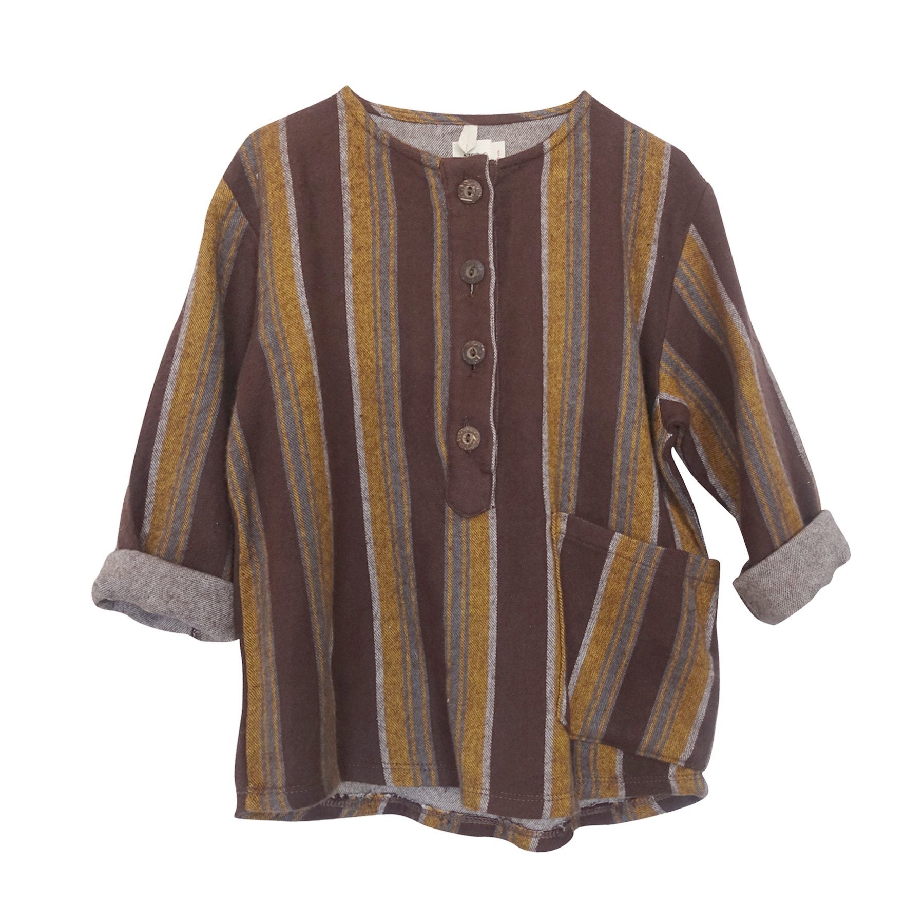 Jame Flannel Henley Brown Stripe - Zirkuss